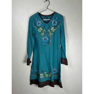 Double D Ranch Dress Size XS Western Boho Beaded Long Sleeve Cowgirl TINY FLAW